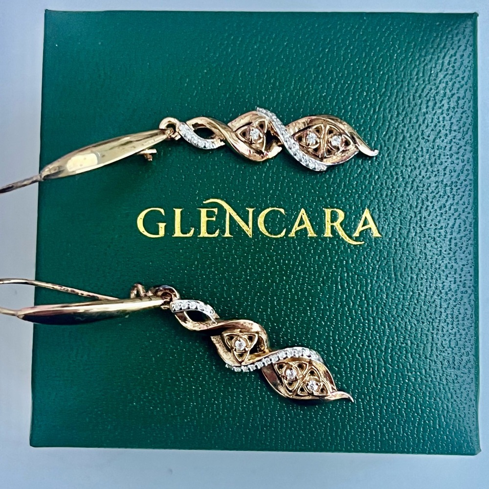 AUTHENTIC Gold Coated Silver Diamond Celtic Trinity Knot Dangle Earrings